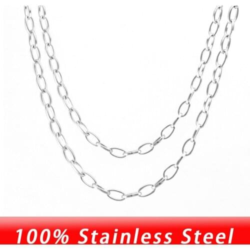 Stainless Steel 4mm Long Oval ROLO Chain Necklaces Women Daily Colar Fashion Jewelry Mujer Collar Wholesale 10pcs