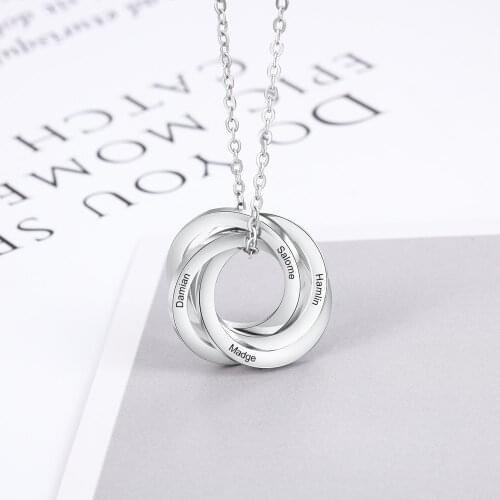Personalized Circles Pendant Necklace with 4 Names Customized Stainless Steel Engraved Necklace Gifts for Mother (NE103290)