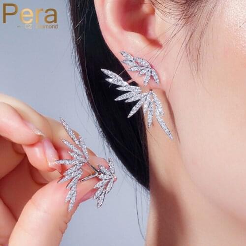 Pera Unique Design Shining White Micro Pave CZ Crystal Setting Big Stud Earrings for Elegant Ladies Ear Jewelry Accessories E461