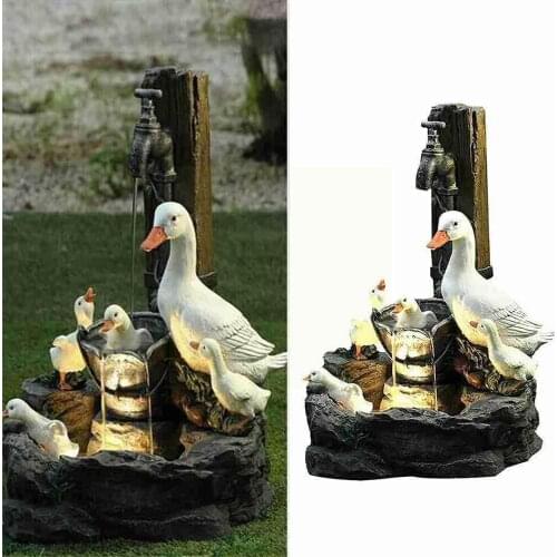 Resin Duck Fountain Decoration Lights Outdoor Garden Decorative Statue Duck Multi-color Ornament Cascading Lamp Cute Decora D7K6