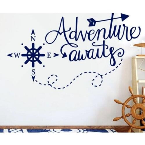 Adventure Awaits Wall Decals Nautical Compass Nursery Boys Decor Nautical Art Home Decorations Bathroom Kdis Room Sticker AY1719
