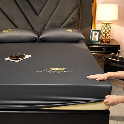 Embroidery 600TC Egyptian Cotton Fitted Sheet/Pillowcase Mattress Cover Solid Color Elastic Sheet Bed Sheet With Elastic Band#sw