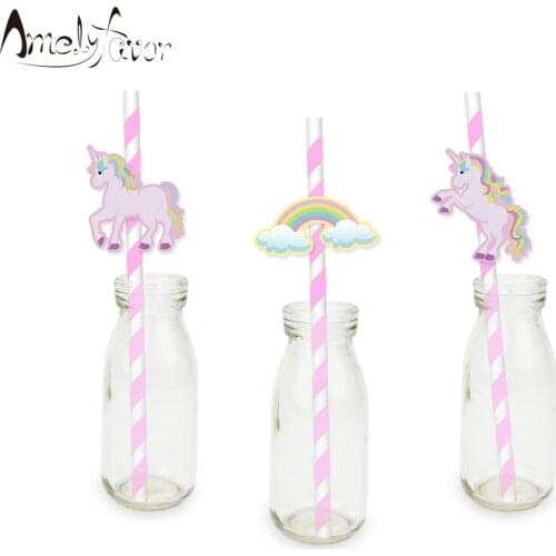 Unicorn Party Rainbow Straw 24PCS Paper Straws Unicorn Birthday Party Festive Supplies Decoration Paper Drinking Straws Holiday
