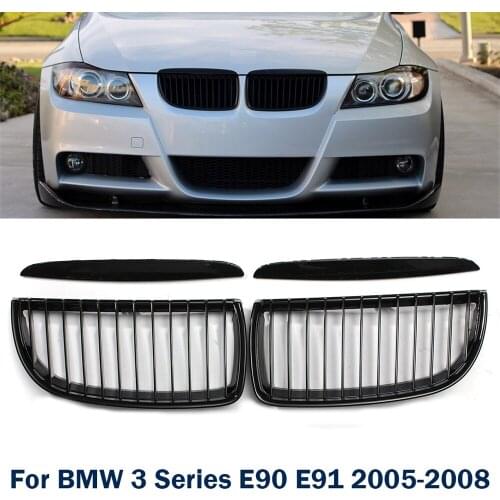 1 Pair Glossy Matte Black Car Front Bumper Front Kidney Grill Grilles For BMW 3 Series E90 E91 2005-2008 Replacement Grille