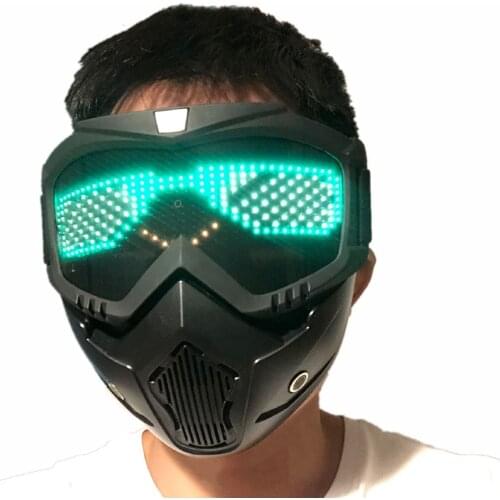 Detachable Bluetooth Rgb Led Light Up Party Motorcycle Off-road Wind Riding Goggles Mask, Built-in Battery Led Display board