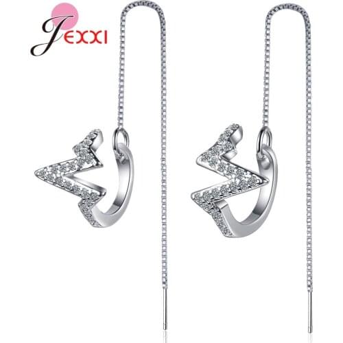 Best Selling 925 Sterling Silver Geometric Crystal Paved Dangle Earrings For Women Girls Wedding Engagement Party