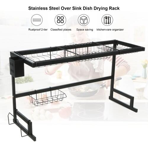 Stainless Steel Rack Over Sink Dish Drying Kitchen Organizer Storage Space Saver Shelf Utensils Holder Tableware Drainer Dryer
