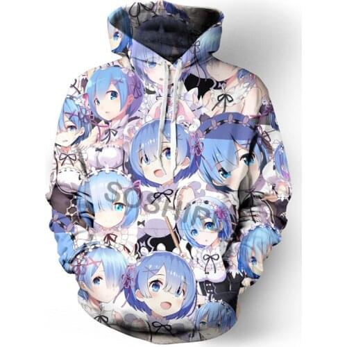 SOSHIRL Life In A Different World From Zero Hoodies Funny Anime Hooded Sweatshirt Twin Maid Pullovers Winter Hip Hop Streetwear