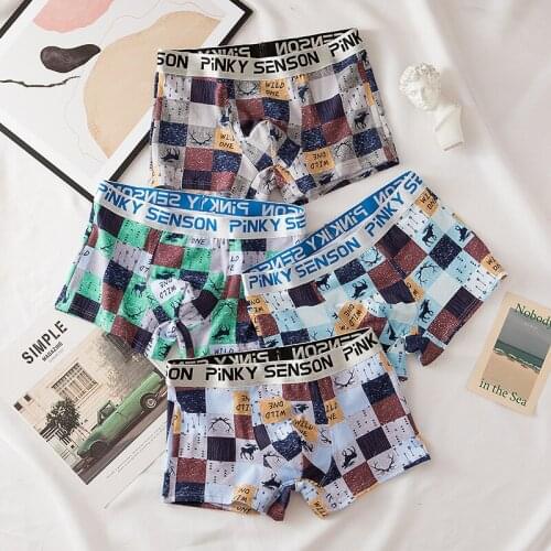 Mens panties PINKY SENSON Mens briefwear men student sexy cotton panties printed mid-waist large-size four-corner pants