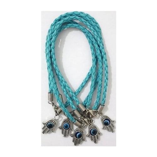 Vintage Silver Lucky Hamsa Hand& Demon Eye Weave Leather Charms Good Luck Bracelets Bangles DIY Jewelry Accessories Hot P1538