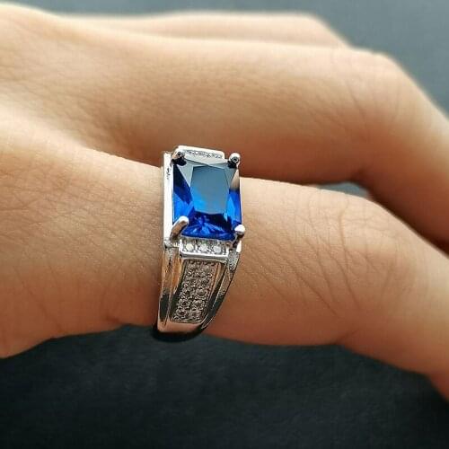Domineering Mens Blue CZ Zircon Rings Business Fashion Engagement Wedding Rings Anniversary Jewelry Party Gifts