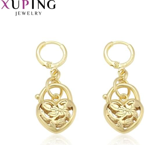 Xuping Fashion Heart Shaped Earrings Charm Style Eardrops for Women Light Yellow Gold Color Plated Jewelry Gift 94366