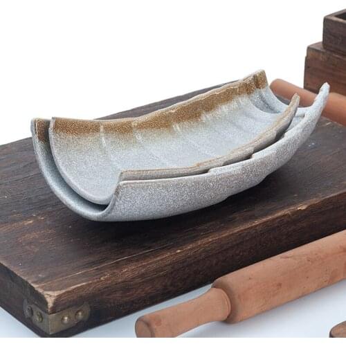 Japanese boat shaped sashimi dish ceramic plate bamboo shoot bamboo root sushi dish special creative plate