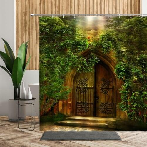 Green Forest Scenic Shower Curtain Tropical Plants Tree Home Bathroom Decor Living Room Wall Fabric Waterproof Bath Curtains Set