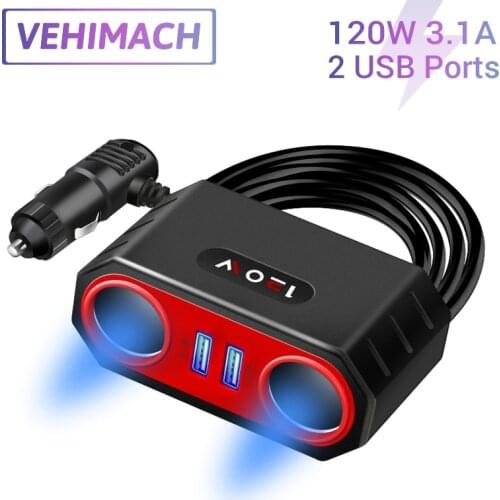 DC12V/24V Cigarette Lighter 120W Car Charger 3.1A Dual USB Quick Charge Power Adapter Charger for Smartphone Laptop Camera DVR
