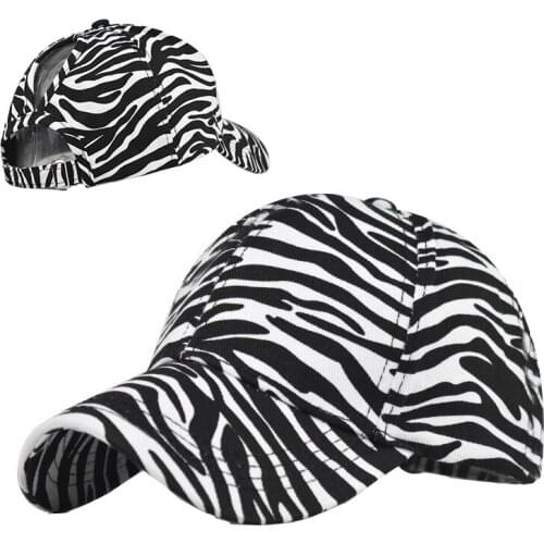 Women Seasons Cotton Zebra Pattern Ponytail Baseball Cap Female Casual Outdoor Sun Hat Girl Sport Gorras Adjust with Buckle