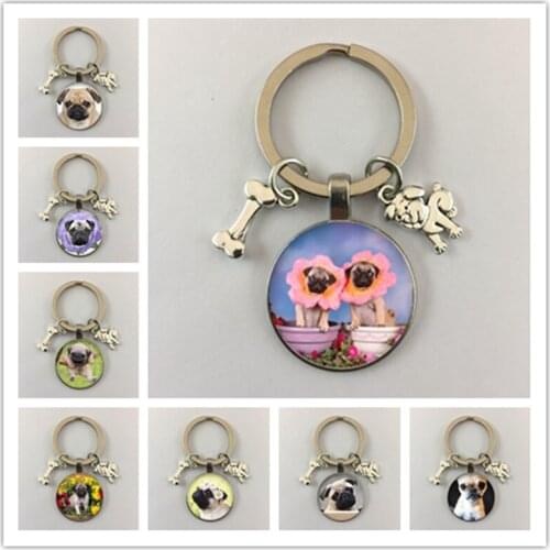 Cute Animal Beagle Pug Dog Glass Cabochon Poodle Teddy Art Picture Glass DIY Handmade Jewelry Keychain Friend Gift
