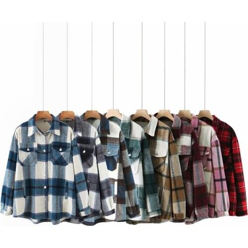 ZXQJ streetwear women woolen thick shirts 2020 autumn fashion ladies plaid shirt female chic oversize top casual girls blouses