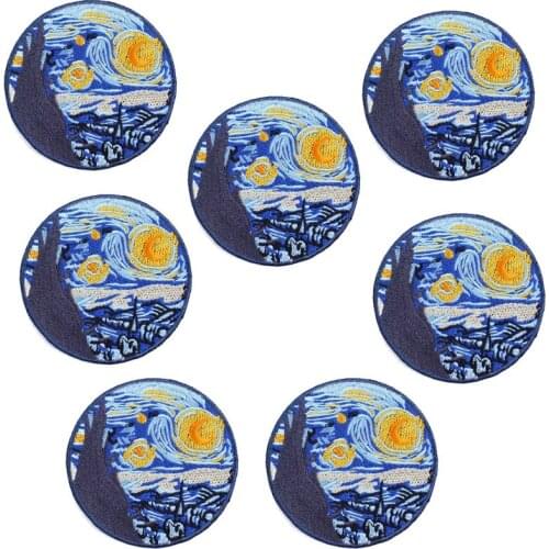 10Pcs/Set Van Gogh Patch Embroidered Patches For Clothing Iron On Patches On Clothes Stripes For Jacket Appliques Stickers