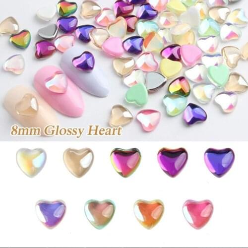 10Pcs/lot 8mm Heart-Shaped Nail Art Rhinestones Japanese Glass Peach Heart Nail Art Decoration Flat Diamond Manicure Accessories