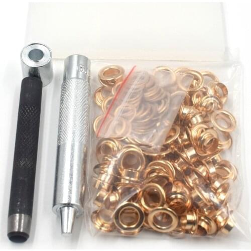 100 sets 8mm copper rose gold metal eyelets, 2 types optional installation tools, eyelets molds or drill punches,hammer stick