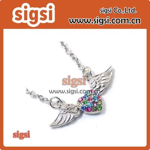 100pcs 55mm Free shipping rhinestone wings with rhinestone heart pendant, rhinesone heart pendant