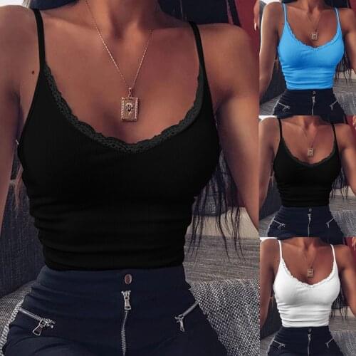 2021 Summer Casual Tank Top Women Ladies V Neck Sleeveless Lace Patchwork Blouse Tops Clothes Tank Tops Camisetas Mujer Tirantes