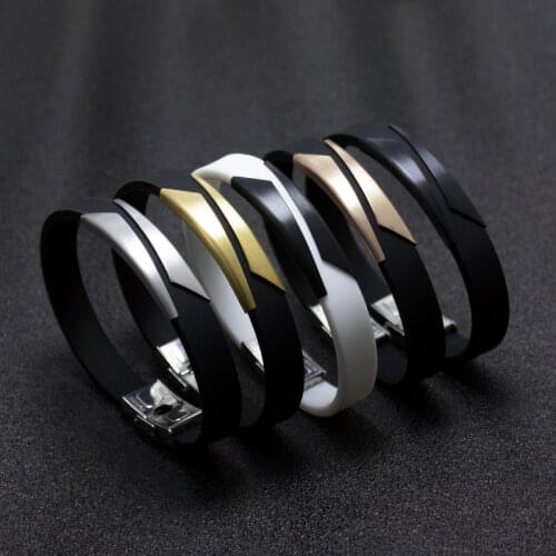 4 Colors Geometric Stainless Steel Silicone Bracelet Black Silicone Belt Bracelets for Men Women Bangles Pulseira