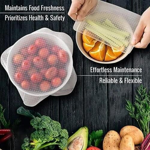 4pcs/Set Fresh Food Storage Reusable high stretch Silicone Stretch Seal Wraps Cover Stretch Lid Kitchen Tools