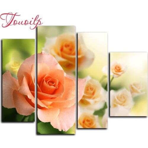 4pcs,Full,square&round Diamond Embroidery,5D,Pink rose Diamond Painting,Cross Stitch,3D,Diamond Mosaic,diamond pattern,Crafts