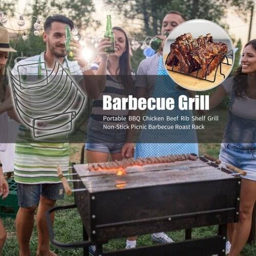 Non-Stick Rib Shelf BBQ Chicken Beef Shelf Grill Kitchen Iron Stand Outdoor Picnic Chicken Beef Ribs Rack Barbecue Roast Rack