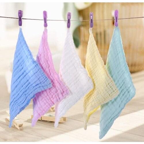 Free Shipping 5pcs Baby Towel 6 Layers of Washed Gauze Square Newborns Cotton Handkerchief 30*30cm Children Solid Color Bibs