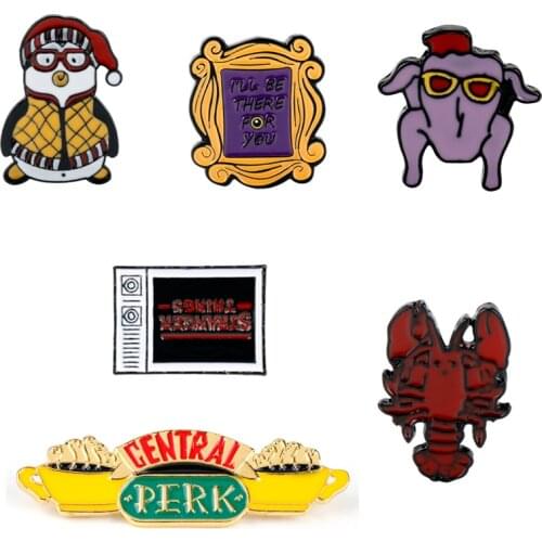TV Show Friends Joey Hugsy Penguin Enamel Brooches Stranger Things Enamel Badge Lapel Pins I BELIEVE Friend Brooch For Men Women