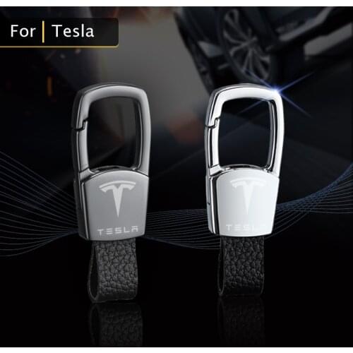 For Tesla Model 3 Model X Model S Model Y Accessories The New Leather Keychain Decorative Key Ring With Logo Alloy Car Keyring