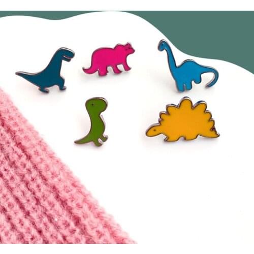 Cute Dinosaur Enamel Glaze Brooch for Girls Boys 2021 New Fashion Small Dripping Metal Brooches Badge Anti-glare Hat Collar Pin