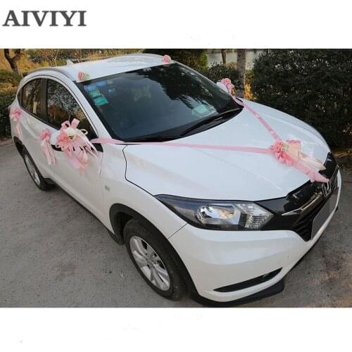Artificial Flower Ribbon Bow Rose Gypsophila Wedding Car Decoration 4 Colors Optional Wedding Festival Party Decoration