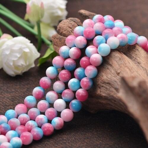 Joanlyn Grade A Natural Multi Tones Red White Blue Jade Beads 6mm 8mm 10mm 12mm Smooth Polished Round 15 Inch Strand JA62