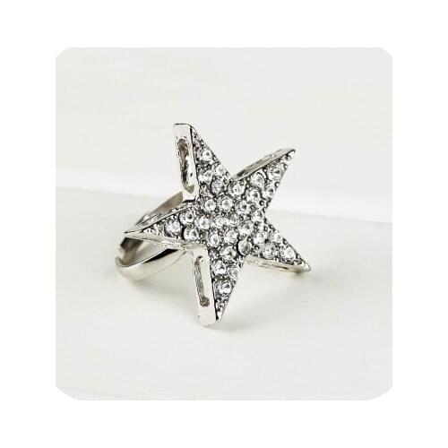 XUBCHC Trendy Zinc Alloy Crystal Gold Steel Five-Pointed Star Ring Adjustable For Women/Men Jewelry Best Gifts