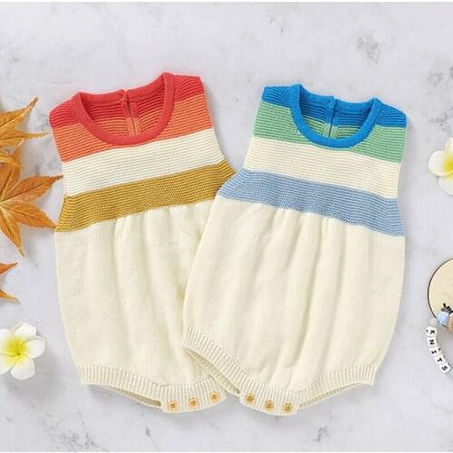 Newborn Baby Romper Boys Girls Baby Clothes Sleeveless Knitted Rainbow Stripes Knitted Baby Rompers Infant Baby Boys Jumpsuit