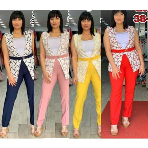 HGTE 2 pcs Suit Africa Clothing Women Plus Size Pant Suits Ladies Business Office Shirt Tops+pants Suits African Set For Ladies