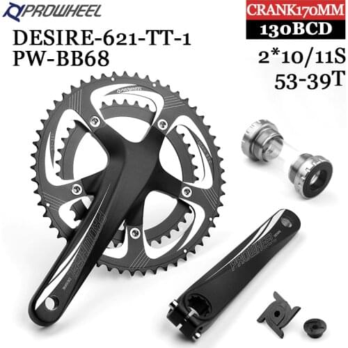 PROWHEEL Road Bike Hollow Double Sprockets Crankset 170mm 53-39T 50-34T Crank Chainring with Bottom Bracket BB 110BCD 130 BCD