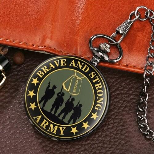 Cool Brave and Strong Army Quartz Pocket Watch Vintage Pendant Watch Punk Retro Black Fob Pocket Clock Gifts Male