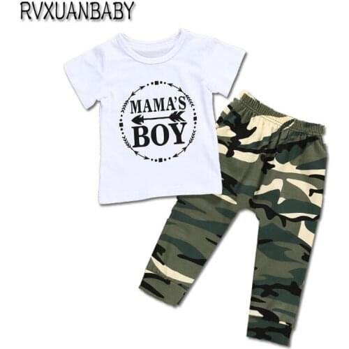Summer Newborn Baby Boys Clothing Short Sleeve Tops Letter Print T-shirt Camouflage Pants Outfits 2pcs Set