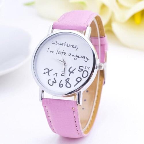 Fashion Women Watch Letters Numbers Adjustable Faux Leather Watchband Round Dial Analog Quartz Wrist Ladies Watch Женские часы