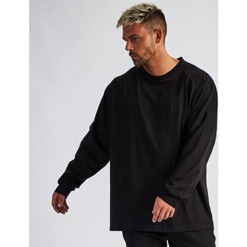 Oversized T shirts Men Loose Dropped Shoulder Long Sleeve Tops Tees Autumn Fashion Sports T-shirt Male Workout Fitness Tshirt