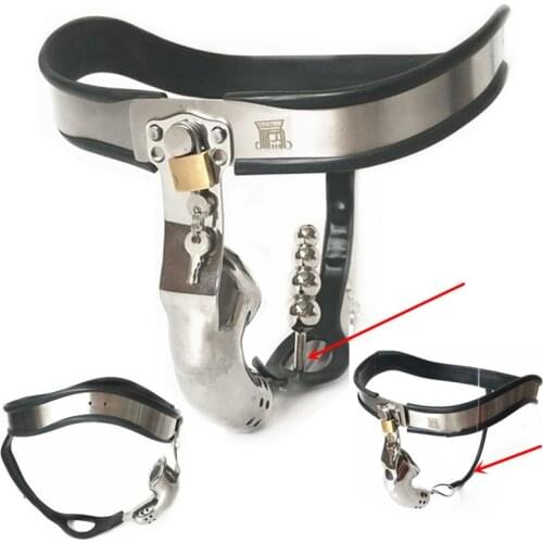 Male Chastity Belts Stainless Steel One Wire or T Chastity Device with Anal Plug Sex Slave BDSM Lockable Cage for Men G7-4-99