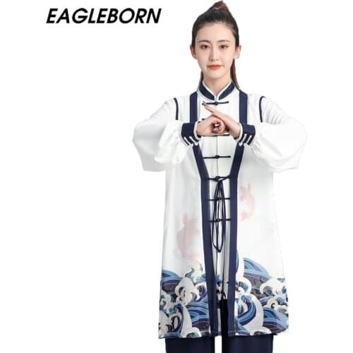 New Tai Chi Uniforms Kung Fu Chinese Dress Set for Women Women Carp Three Piece Set White Tai Chi Clothing Exercise Traditional