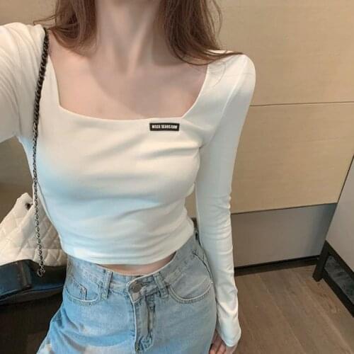 New French style square collar long sleeve T-shirt for autumn wear