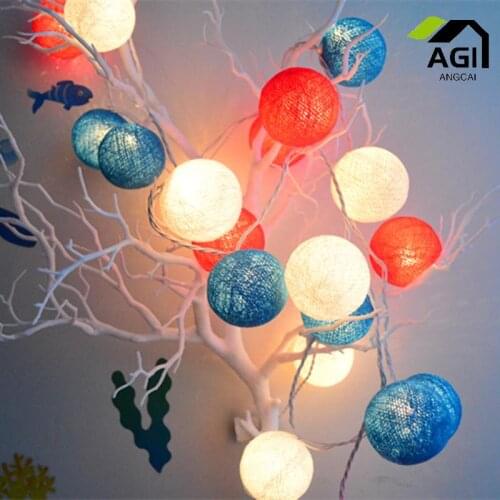 New arrive Blue+Red+White cotton ball string lights,party,indoor, children room ,Patio,Wedding,Party luminaria christmas decor