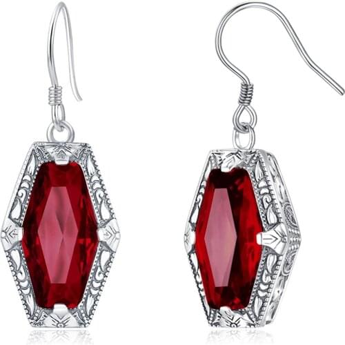 New Arrival Red Garnent Gemstone Drop Earrings For Women Solid 925 Sterling Silver Vintage Wedding Bridal Party Fine Jewelry Hot